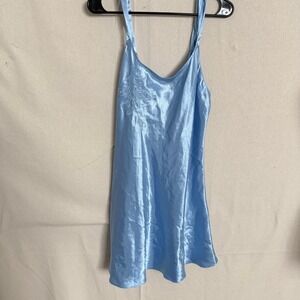 Inner Most Amanda Stewart Satin Chemise Nightgown Set Blue Mint Large 2pc